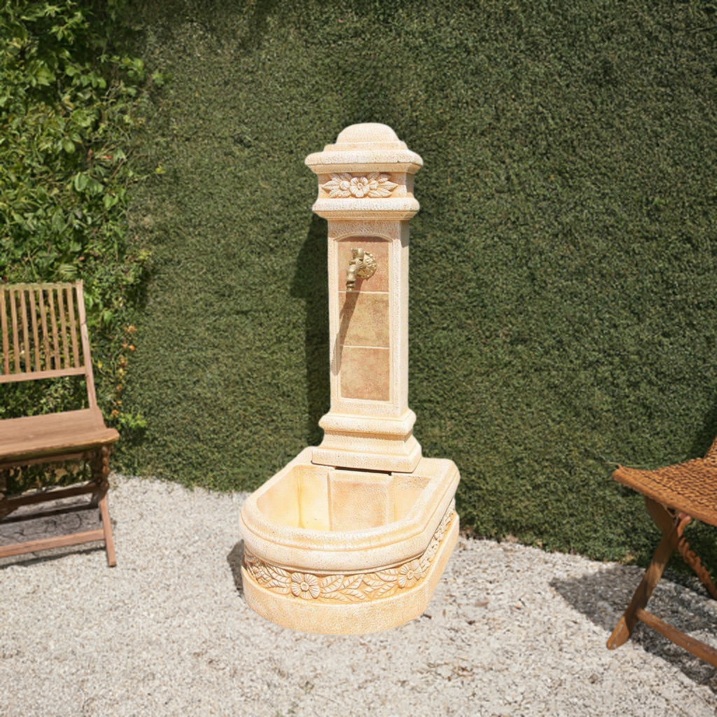 Fontaine de Jardin MAIA 53x62x122CM. Peinture murale en Betón Pierre de couleur Ocre Bleu - 3