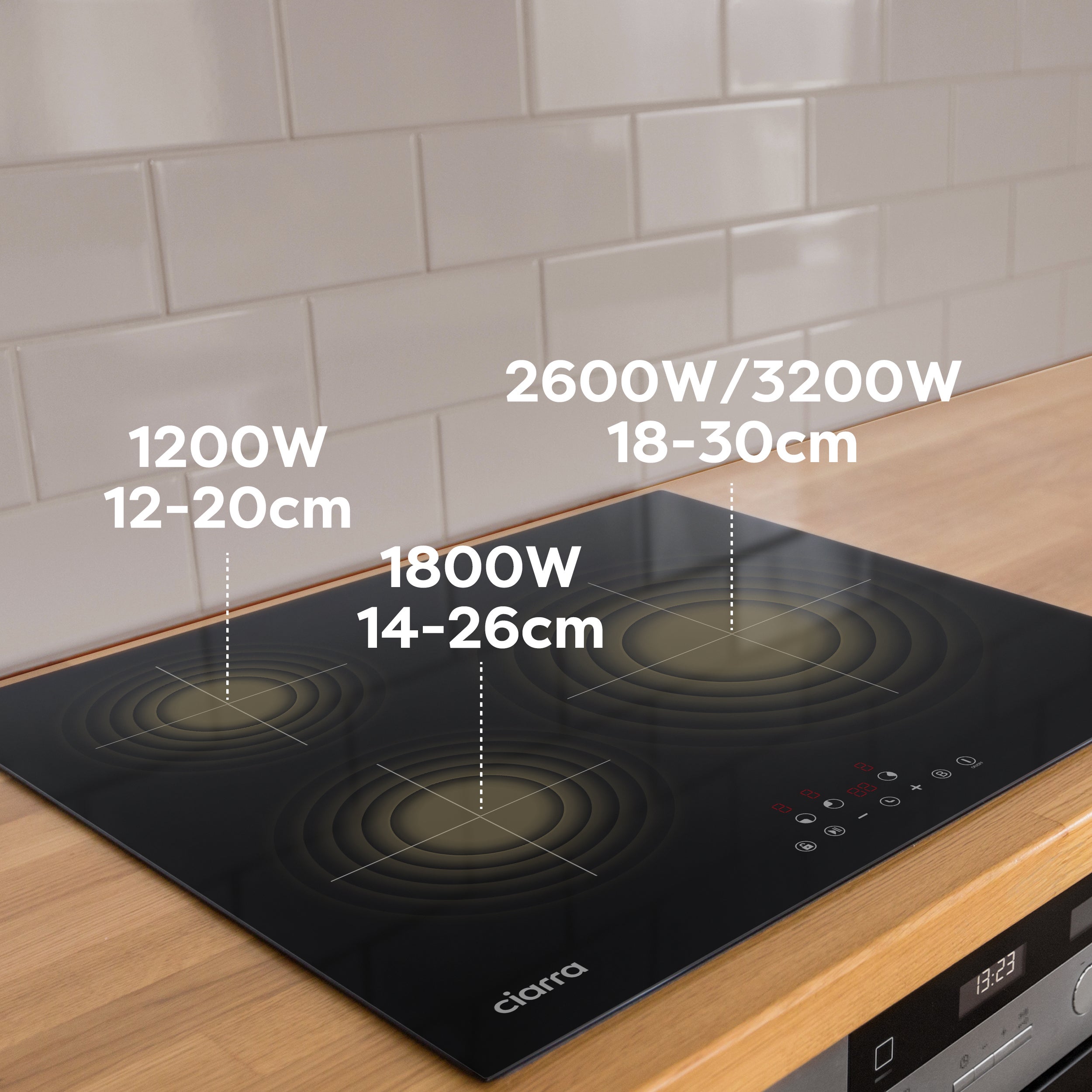 CIARRA Plaque Induction 3 Foyers 6200W 59x52cm Booster Auto-Stop 99 Mins Minuterie CD3BIH - 3