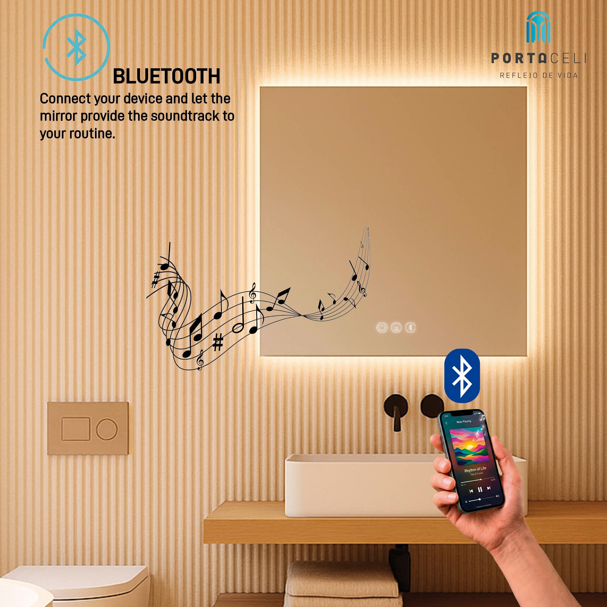Specchio da Bagno Calma Connect 120x80, APP, Antivapore e Bluetooth - 9