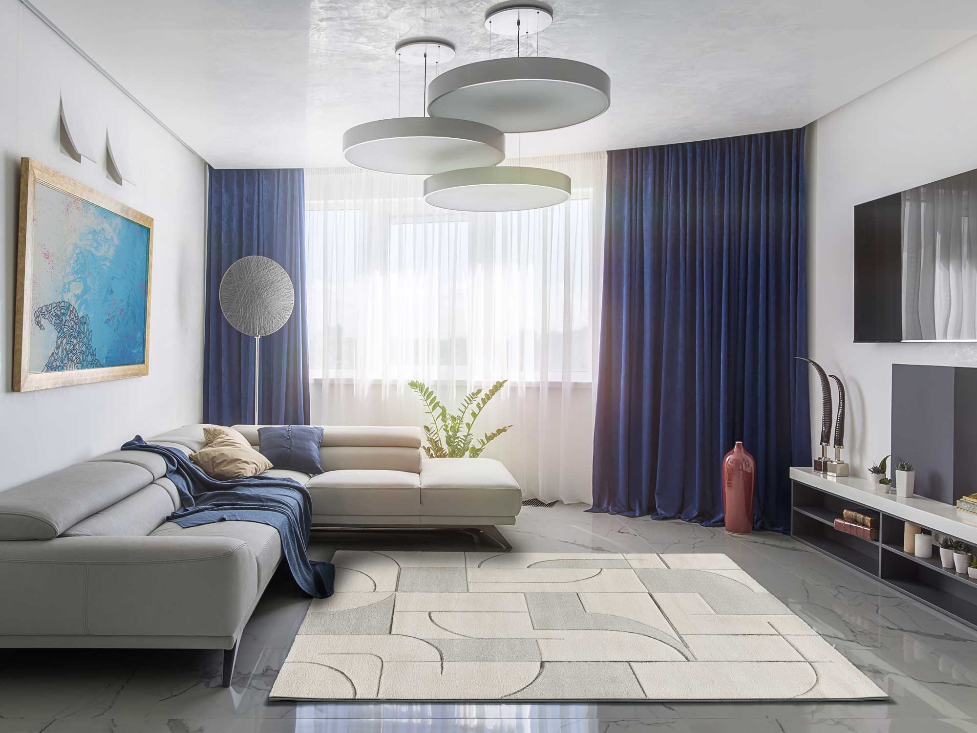 Prostokątny kremowy dywan wewnętrzny 160 x 230 cm geometryczny LENA - ATTICGO