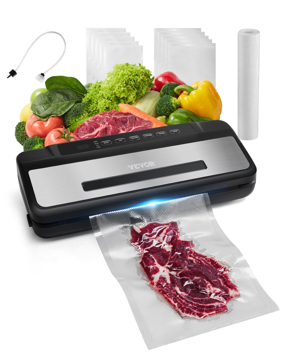 Machine Sous Vide 5 En 1 Avec Coupe-sacs Intégré – Appareil De Conservation Alimentaire – Mode Sec/humide – Inclut Sacs Et Tuyau