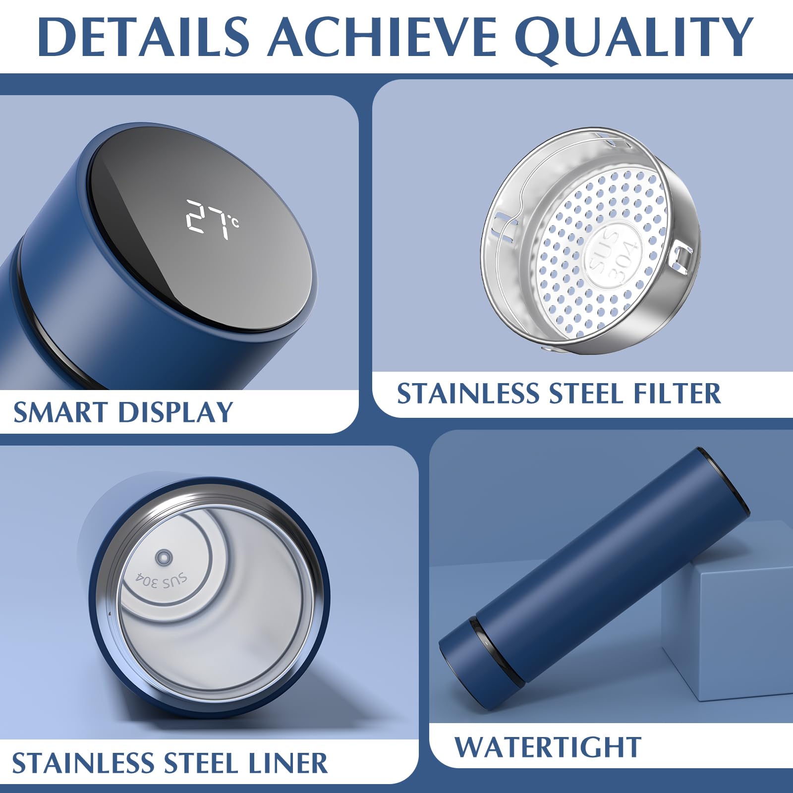 Homealexa 500ml Thermos Bottiglia Termica di Acqua in Acciaio Inox Bottiglietta Tazza Intelligente LED Temperatura Display Touch Smart Borraccia Isola - 5