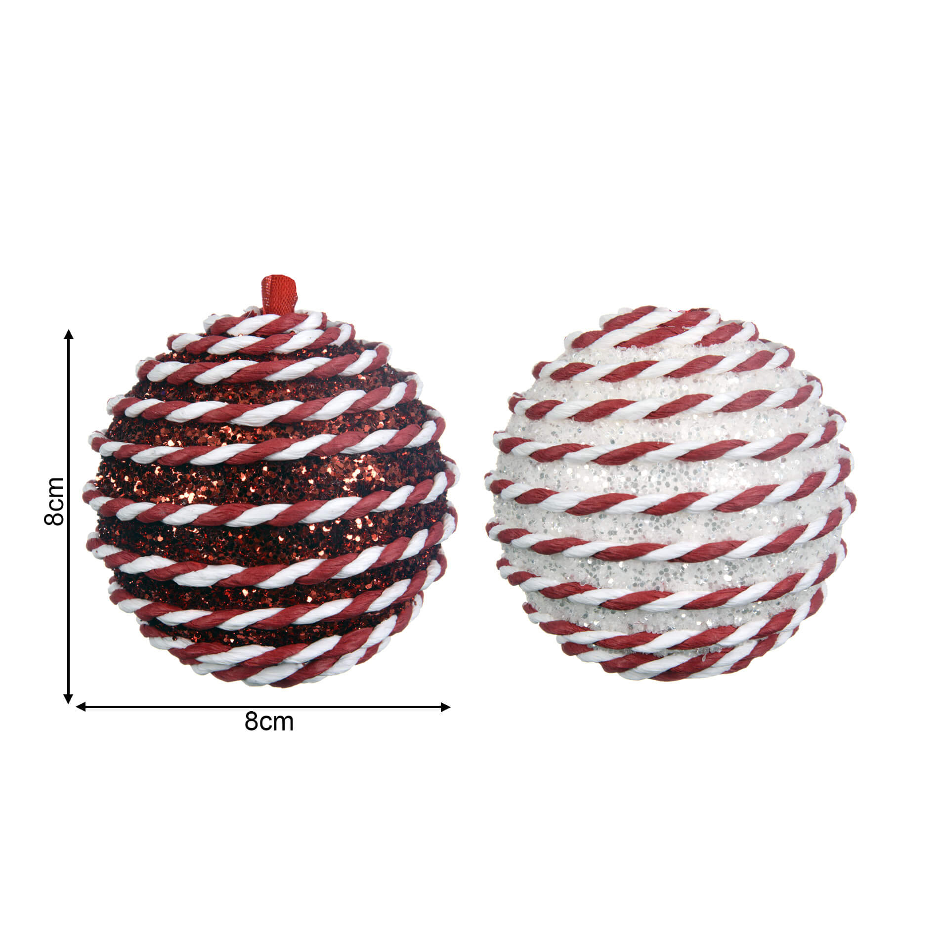Rebecca Mobili Palline per Albero di Natale Bayd Ø 8 Vetro Rosso Bianco SET 2 pz - 3