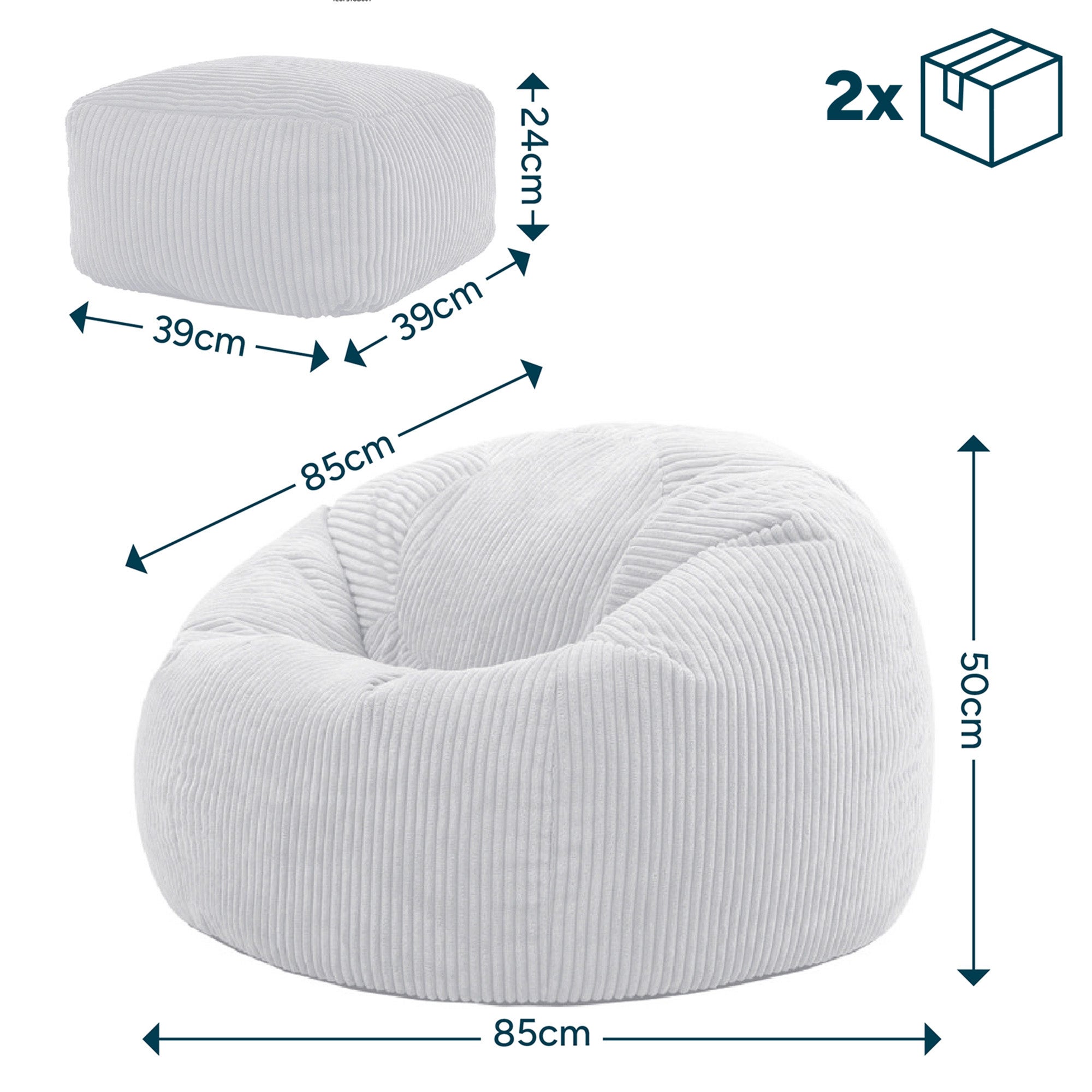 Pouf Icon poggiapiedi Icon, soggiorno, camera da letto, velluto a coste beige ghiaia, 85x85 cm, Made in Germany, Oeko-Tex® - 9