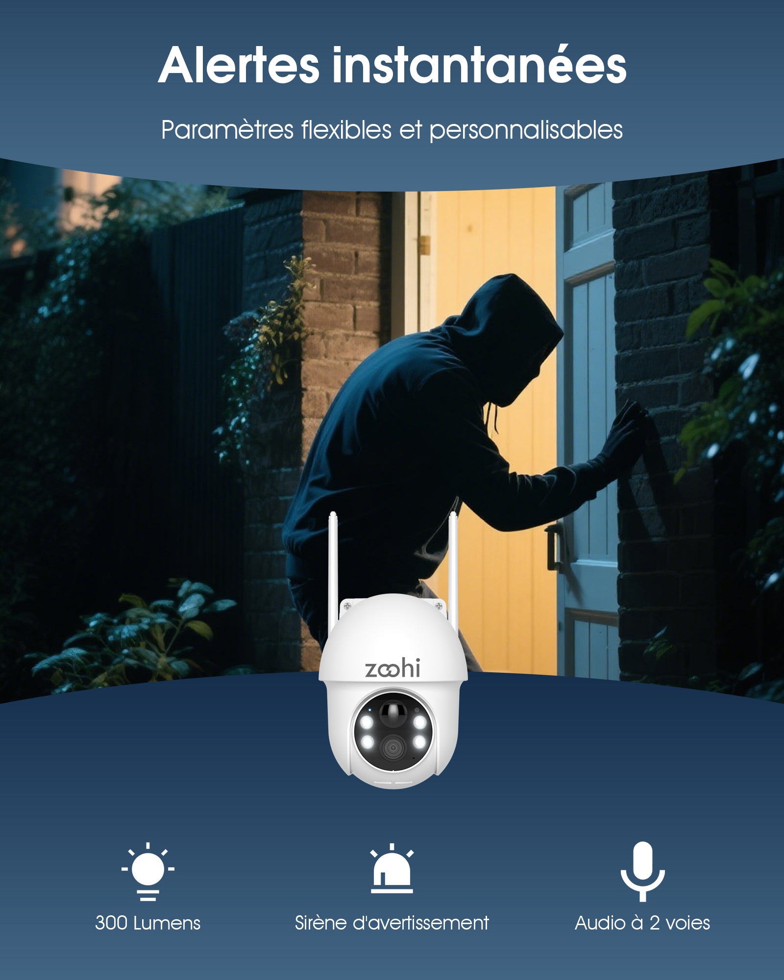 Caméra de surveillance sans fil WiFi extérieure solaire 4MP panoramique 360°, détection PIR, audio bidirectionnel-ZOOHI - 6