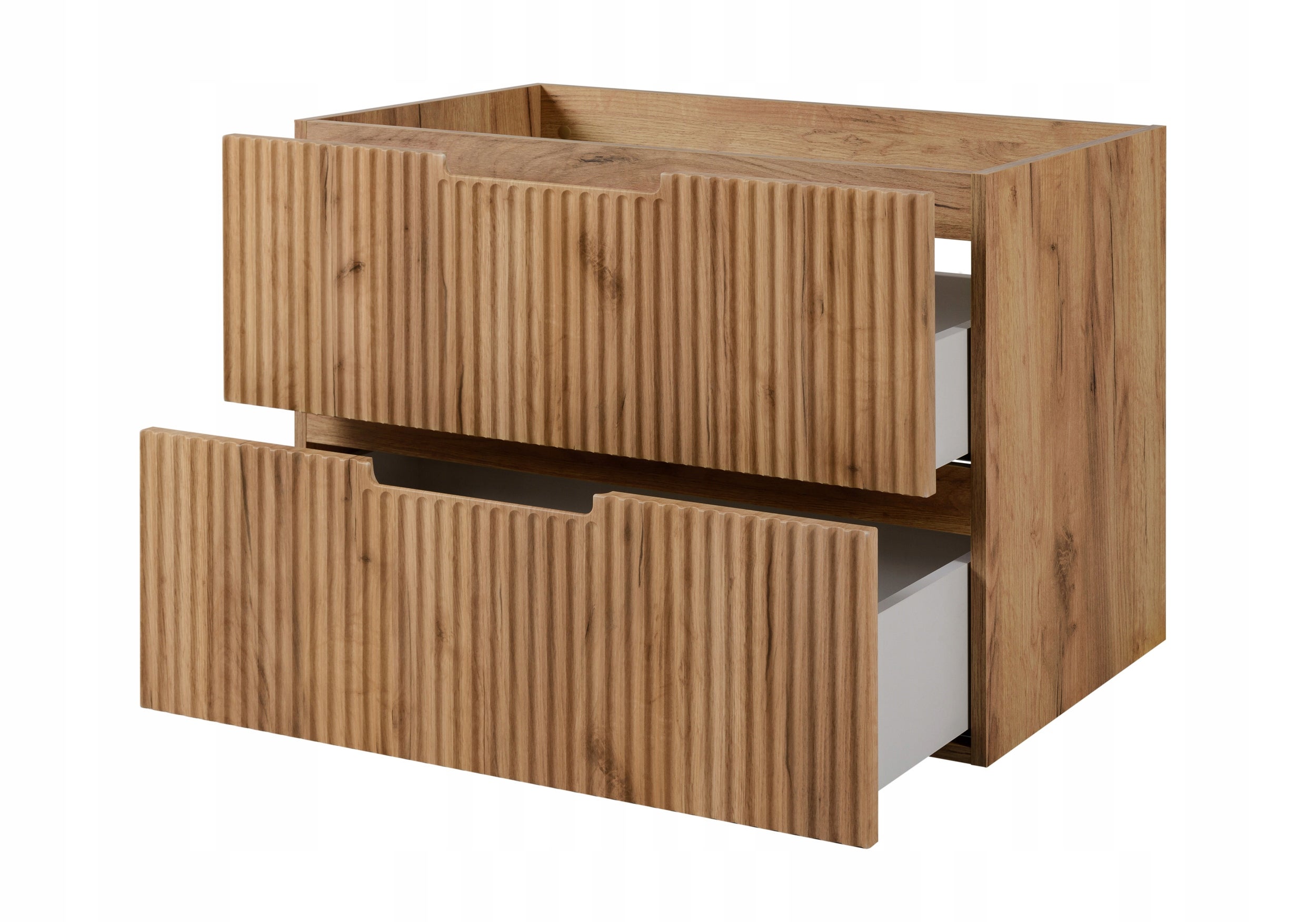 Meuble sous-vasque suspendu 80 cm effet chêne avec tiroirs façades MDF rainurées design moderne salle de bain Rodan - 6