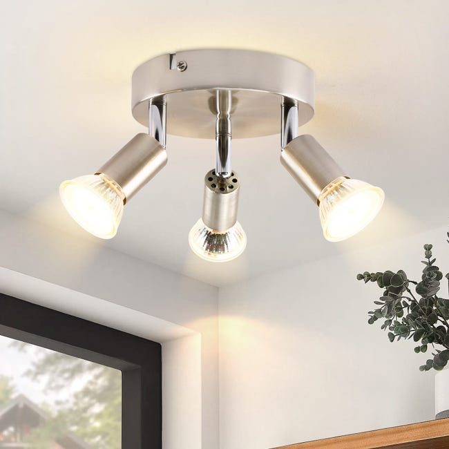 Faretto Da Soffitto GU10 A 3 Vie Orientabile - Stile Retrò, Bianco Lucido E Cromato