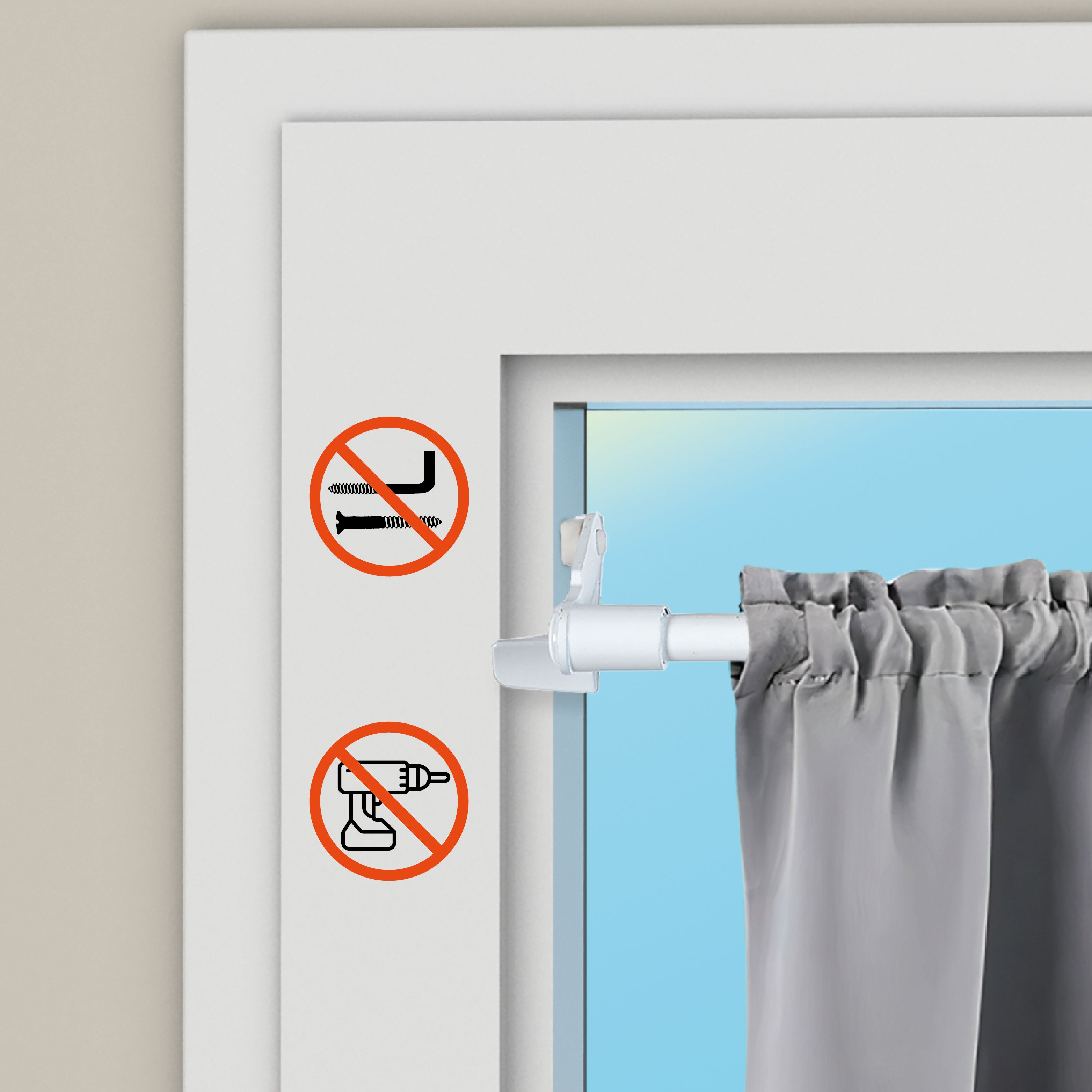 Barra de cortina decorativa, portavisillo extensible a presión con soporte marco ventana| diámetro 9mm | 1 ud | tapón blanco, 80-110cm