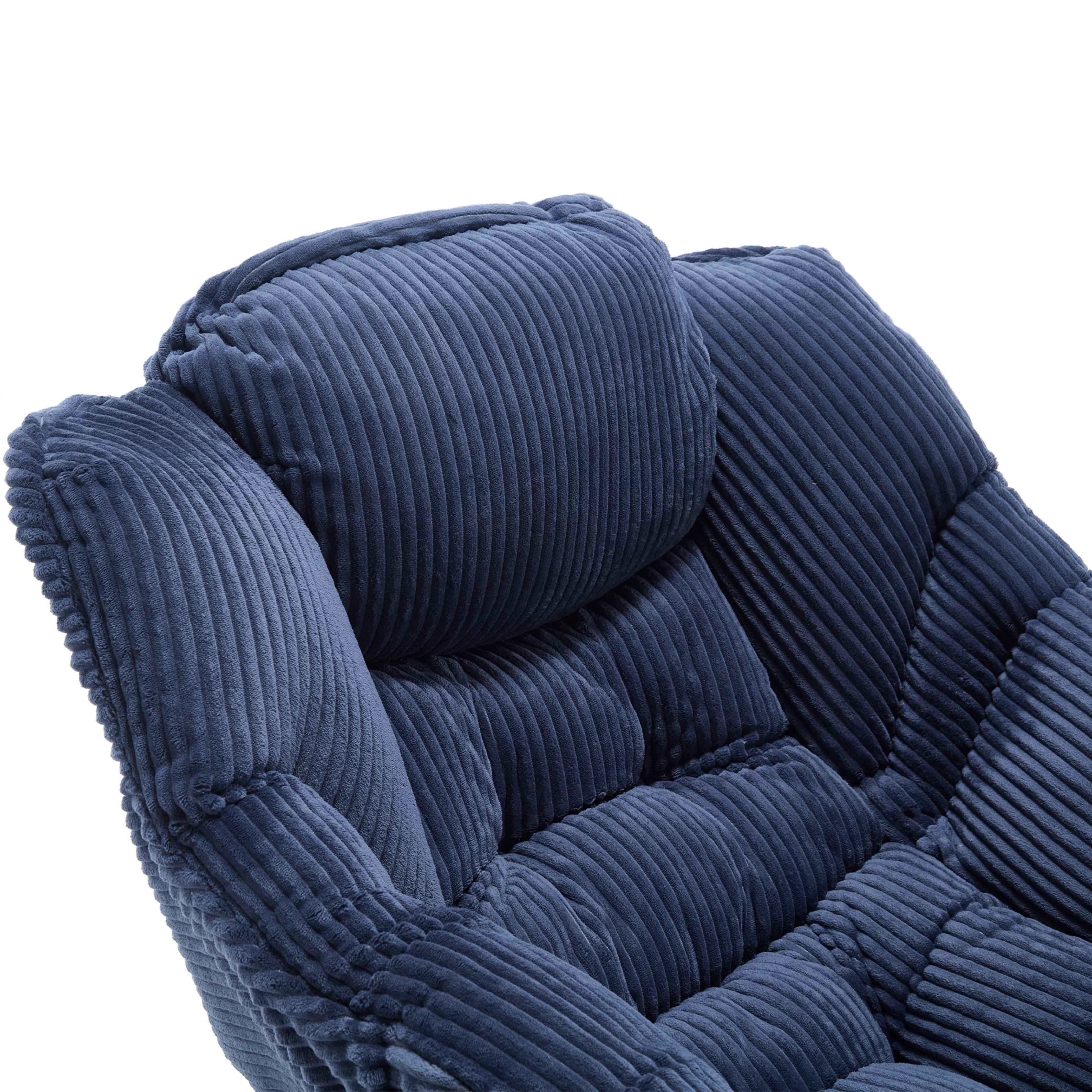 Chaise Longue Ergonomique avec Ottoman et Pochette Latérale, Fauteuil Lounge Confortable en Coton PP, Relaxation et Rangement Pratique, Bleu marine - 6