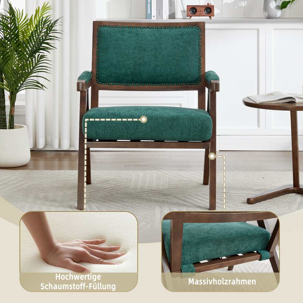 Fauteuil Lounge Tissu Moderne Mid-Century avec Accoudoirs et Cadre Bois pour Salon, Chambre, Bureau - 2