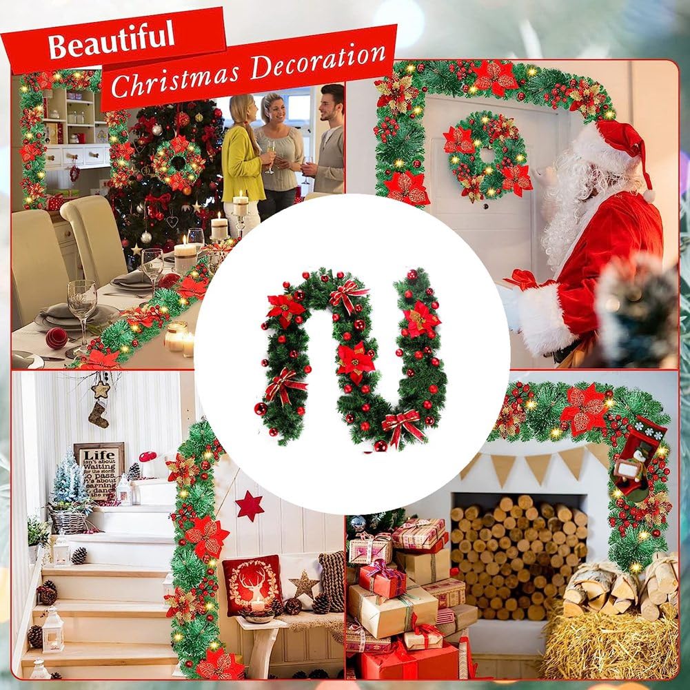 Guirlande de Noël de 270 cm avec lumières LED, décorations de Noël