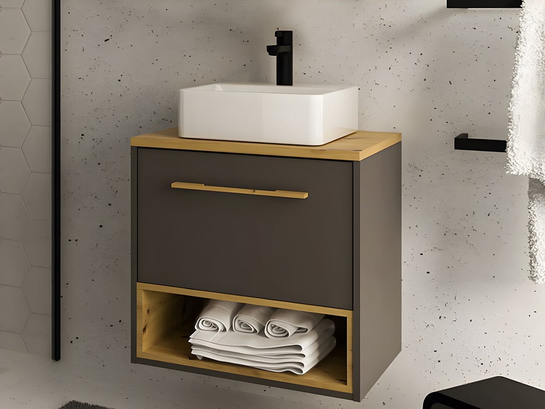 Szafka łazienkowa wisząca antracyt z umywalką - 60 cm - YANGRA