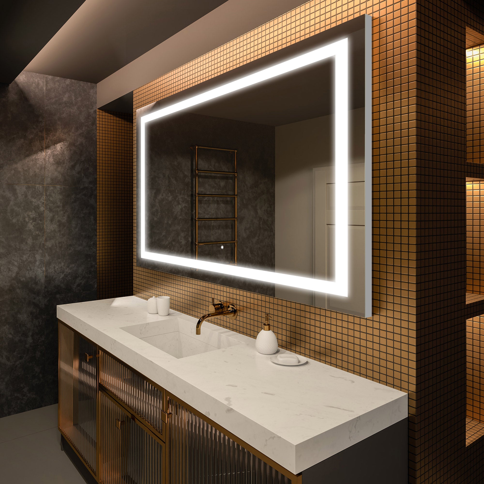 Lustro Premium z podświetleniem LED - Łazienka (50x70cm) Lustro podświetlane LED z przełącznikiem dotykowym światła