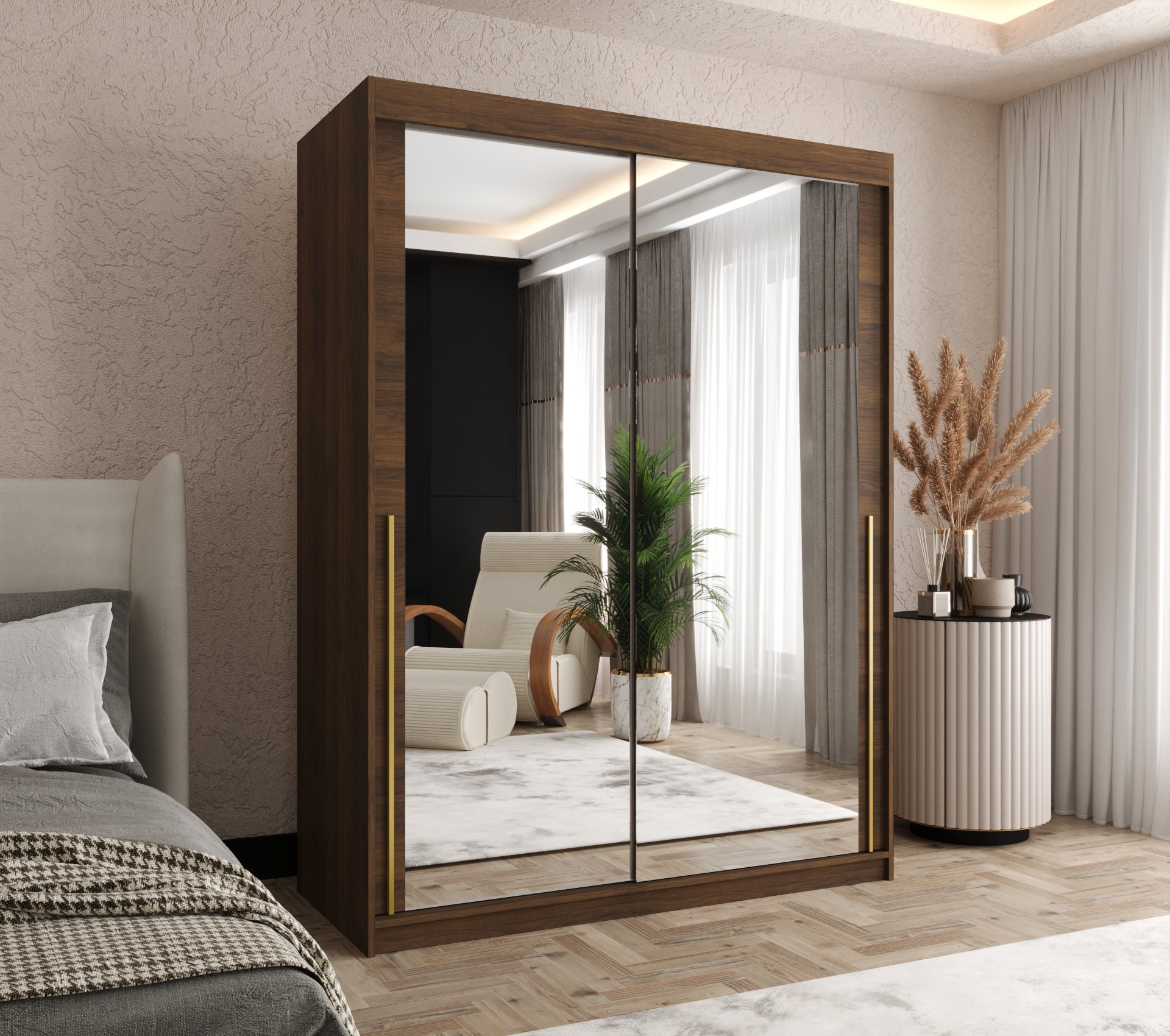 Szafa przesuwna z lustrem SIMA T3 150 x 62 x 200 orzech + u. złoty - 2