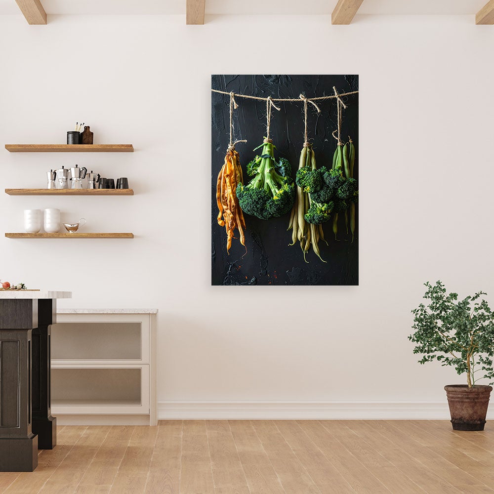 Obraz do kuchni restauracji baru jadalni, Brokuły Fasola na czarnym tle 80x120 - 2