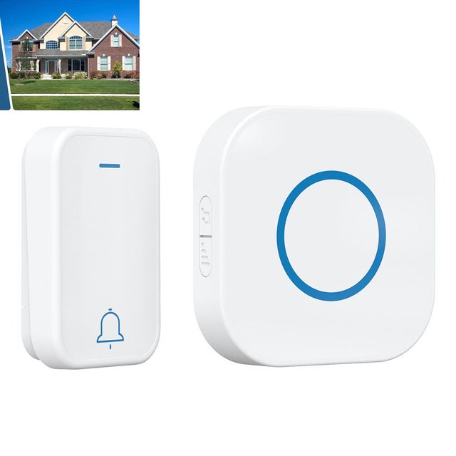 Campanello bianco e wireless, campanello wireless impermeabile IP44, portata 350 metri, 38 melodie, 4 livelli di volume,1 trasmettitore + 1 ricevitore