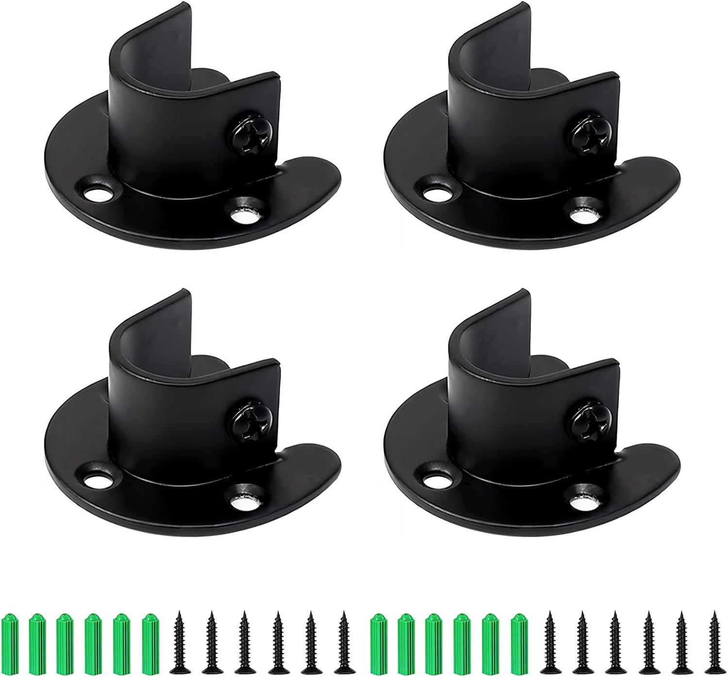 4 soportes de varilla con brida en forma de u de 25 mm de acero inoxidable para barra de cortina de armario (negro)