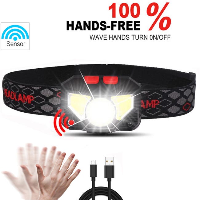 LAMPE FRONTALE LED COB avec capteur de mouvement, pour pêche en plein LAMPE FRONTALE LED COB avec capteur de mouvement, pour pêche en plein