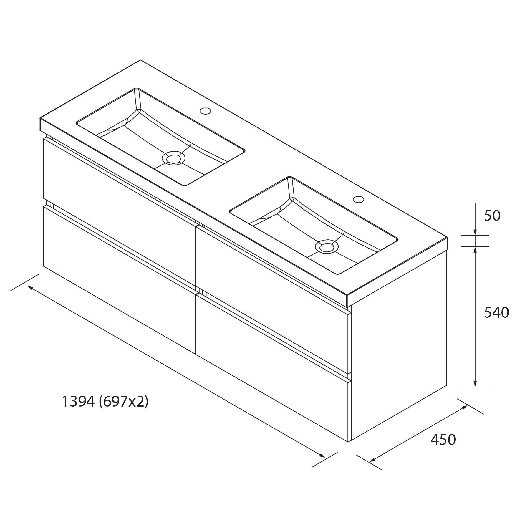 Meuble de salle de bain BEQUIA 140cm Noyer | Vasque Charge minérale - 4