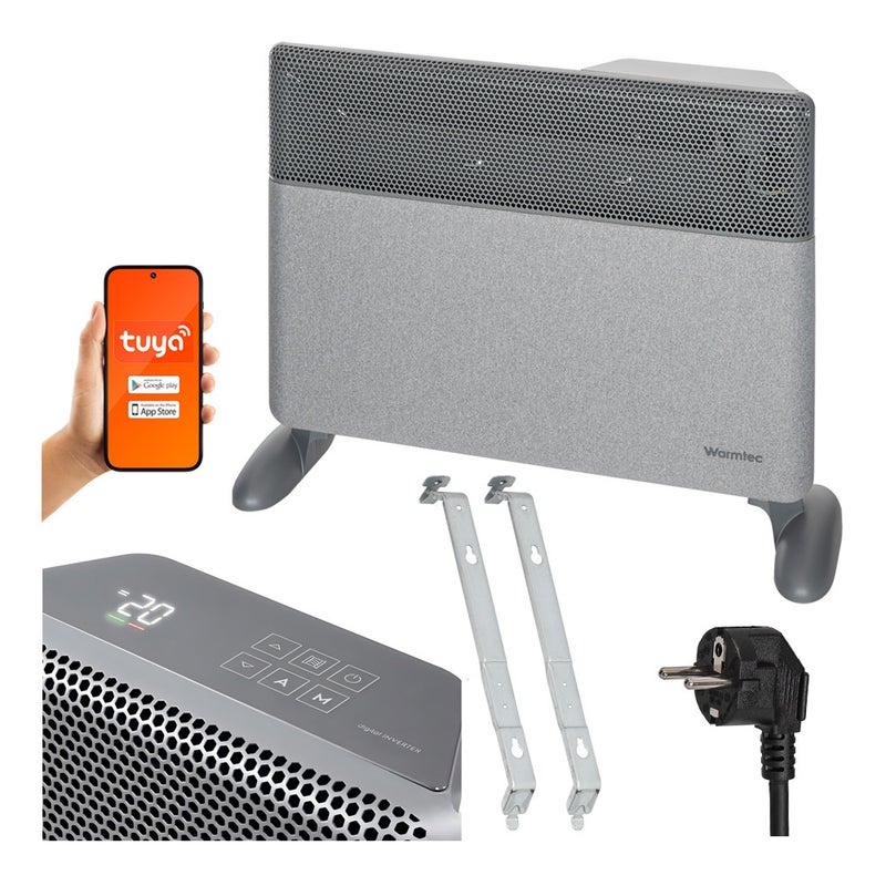 Grzejnik elektryczny konwektorowy energooszczędny 1500W inwerterowy Wi-Fi szary Warmtec EGI-15S