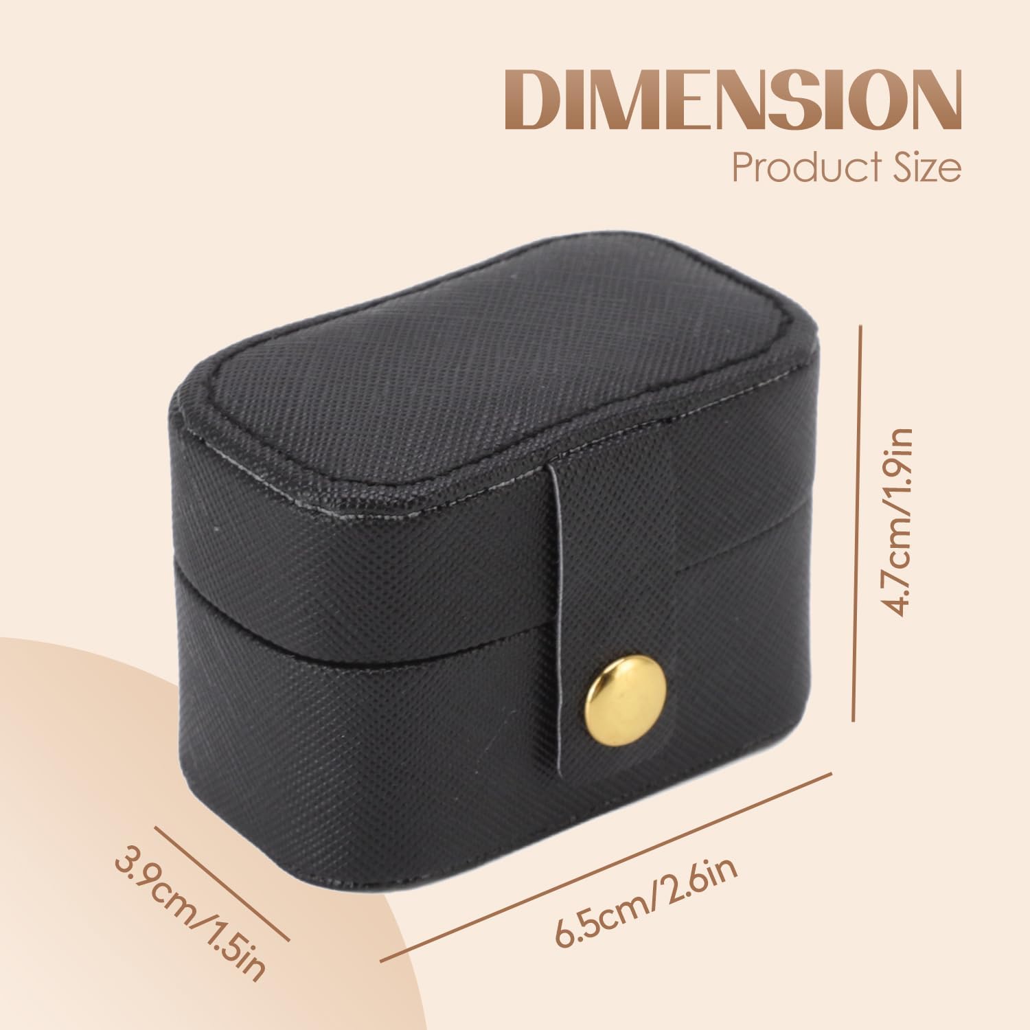 Boîte à Bagues, 6.5 x 3.9 x 4.7 cm Mini Boîte en Cuir Pu de Rangement pour Bagues, Noir Petite Boîte de Rangement Portable, Boucles D'oreilles - 2