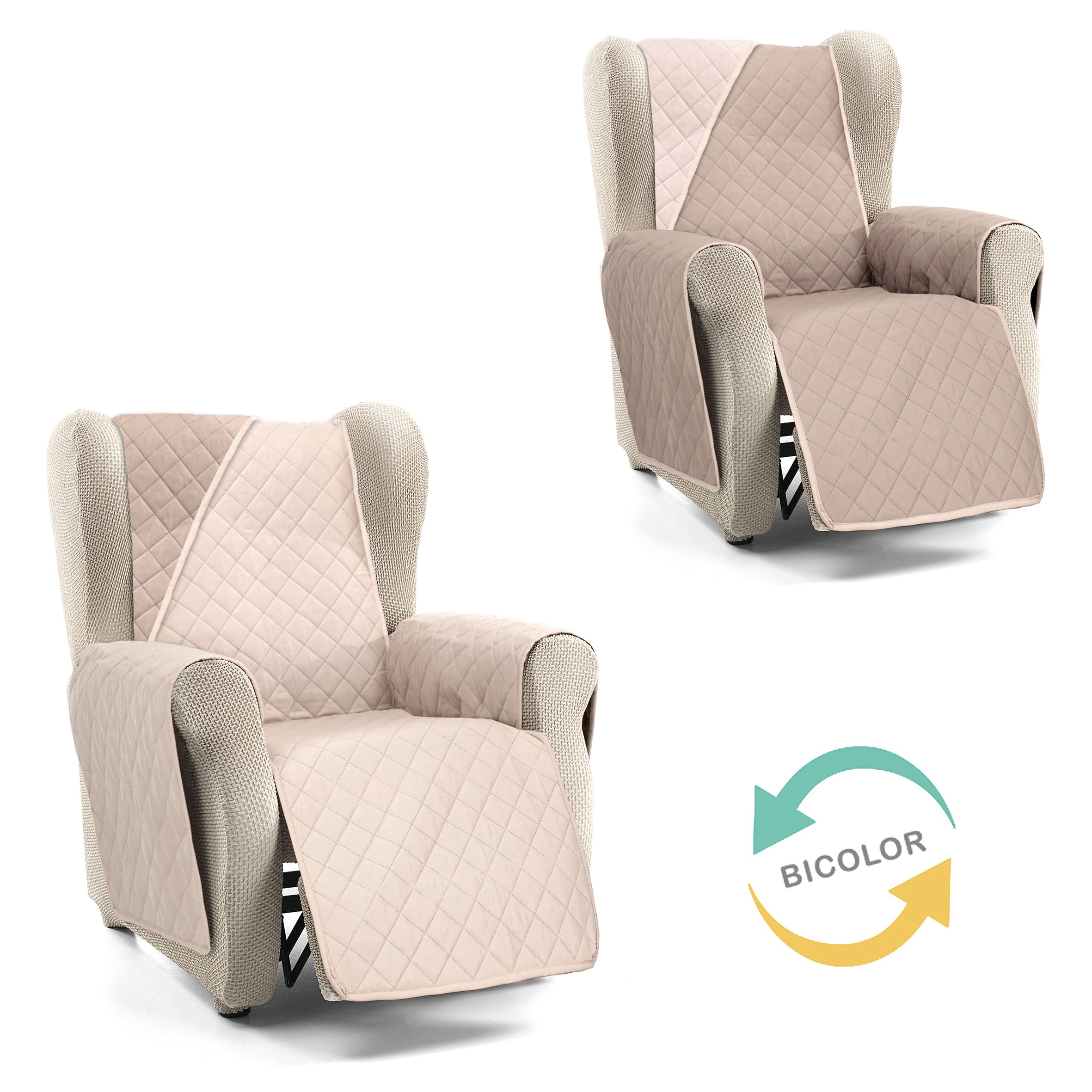 Cubre Sofá Acolchado Reversible 1 plaza S&T Sofa Covers Nina Lino / Cuero - 3