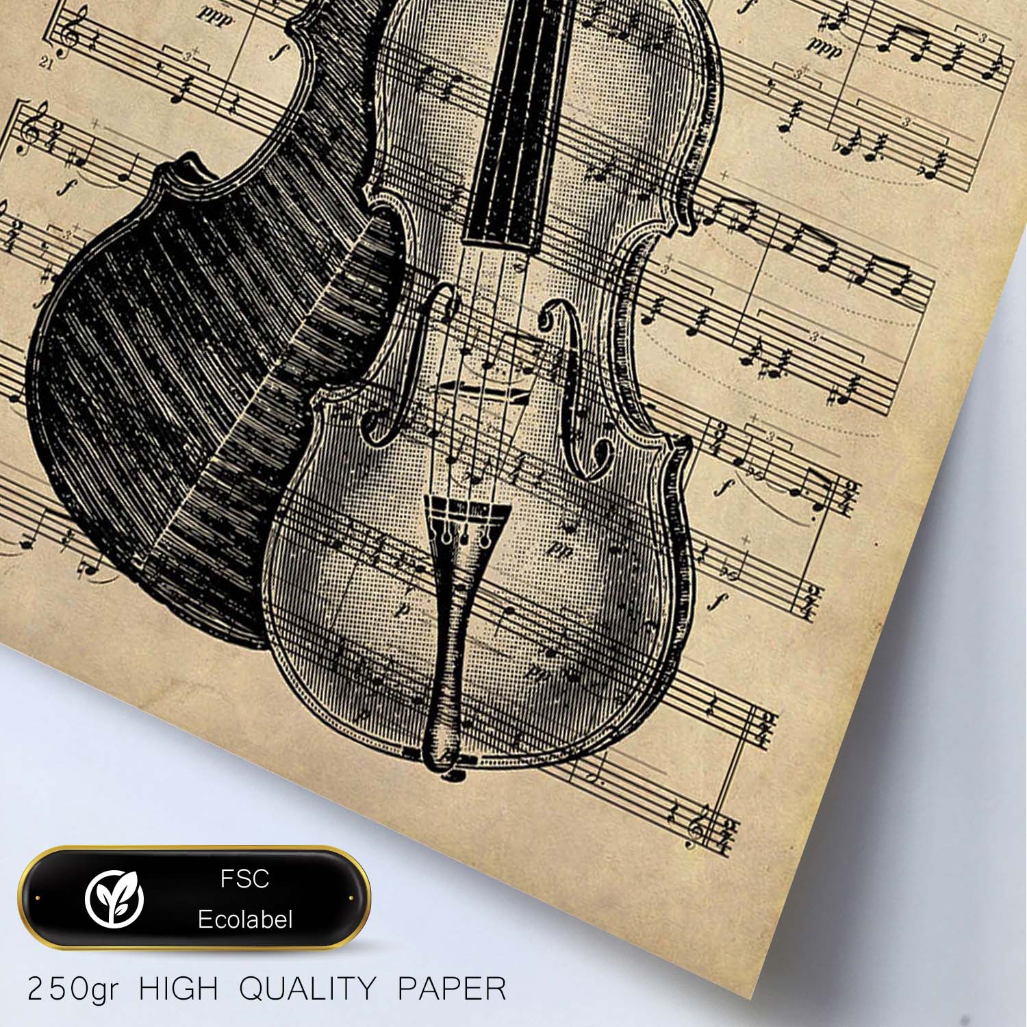 Affiches D'objets Vintage Couvrez Le Violon De La Lame Avec Des Images D'objets Vintage Avec Des Définitions En Espagnol Cadre En Bois Clair A3 - 2