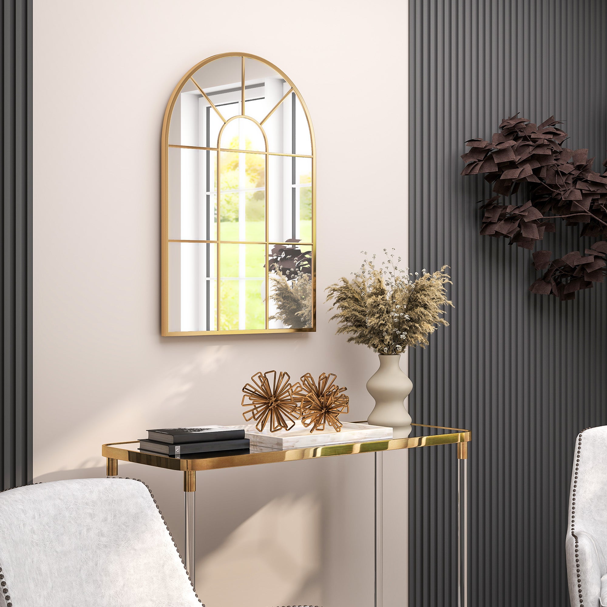 Espejo de Pared HOMCOM Metal, Vidrio Oro 60x2x91 cm - 4