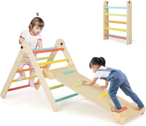 Structure Escalade 7 En 1 LIFEZEAL - Triangle, Arche, Rampe Réversible - Bois Hêtre - Dès 1 An (50 Kg)