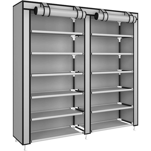 Armadio Pieghevole Per Scarpe - 10 Ripiani, 60x40x175 Cm, Grigio, In Tessuto Non Tessuto - Foto 5