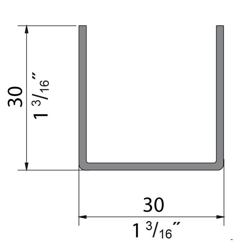 Profil de guidage en U en acier galvanisé 30 x 30 mm - 1,95 m - 3