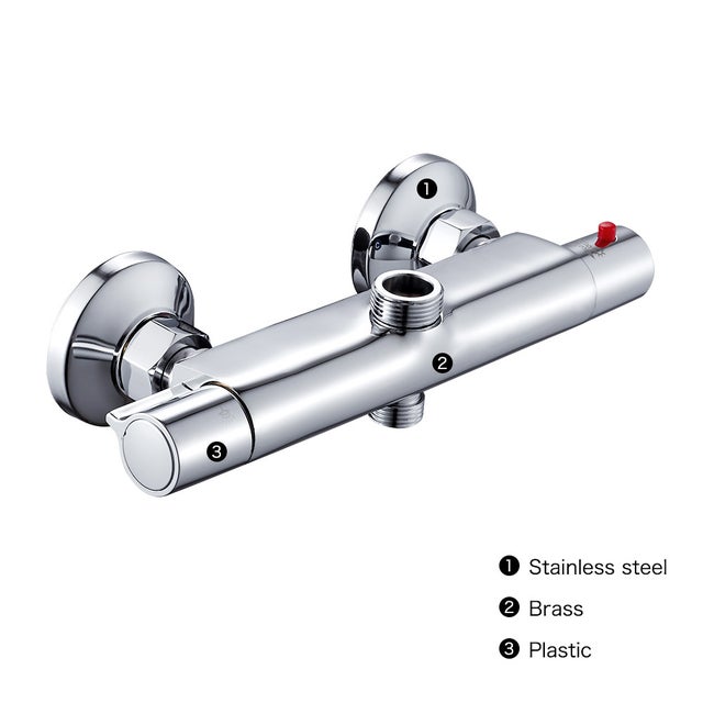 Mitigeur Thermostatique de Douche 2 Sorties Haute et Basse Robinet Mélangeur Anti-Brûlure en Laiton pour Salle de Bain Baignoire,argent