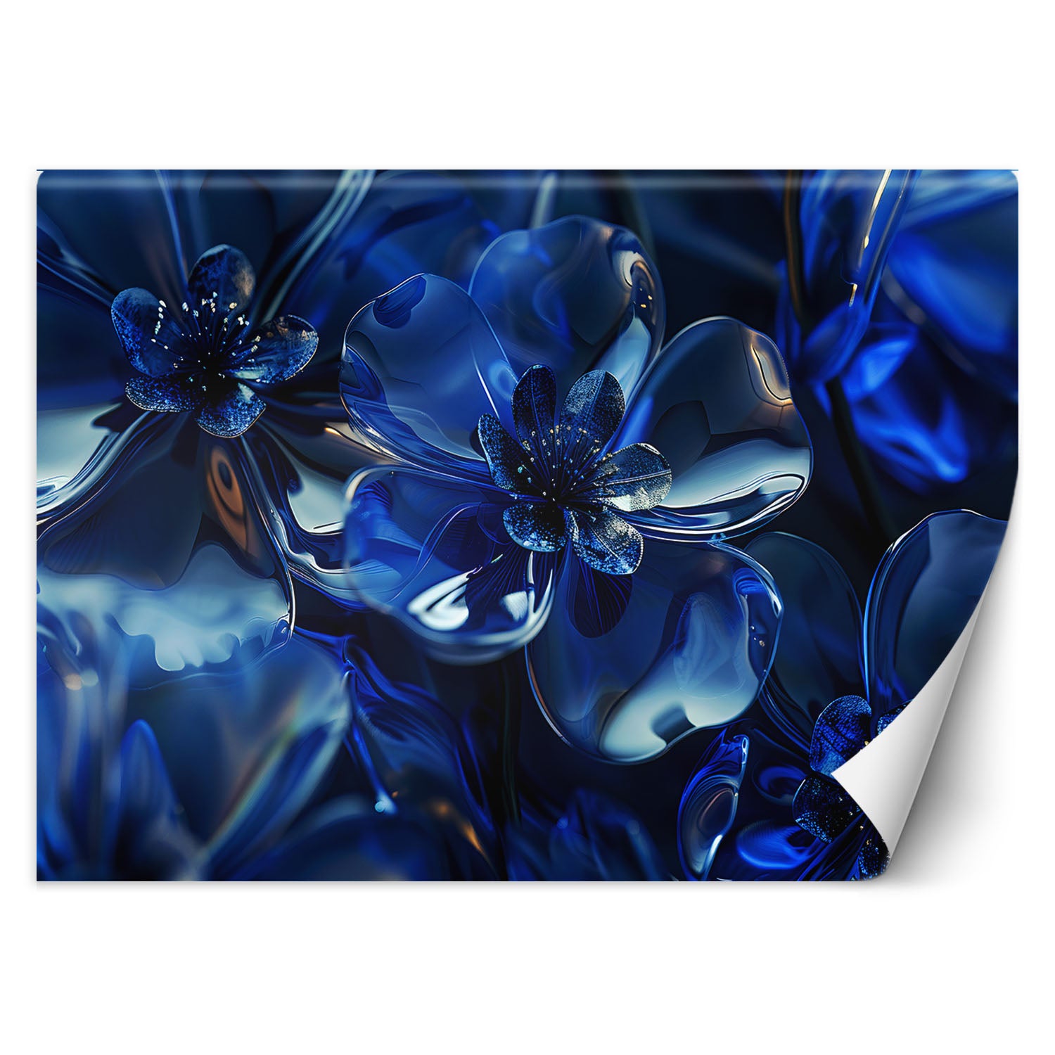 Fototapeta, Niebieskie szklane kwiaty 3D 100x70