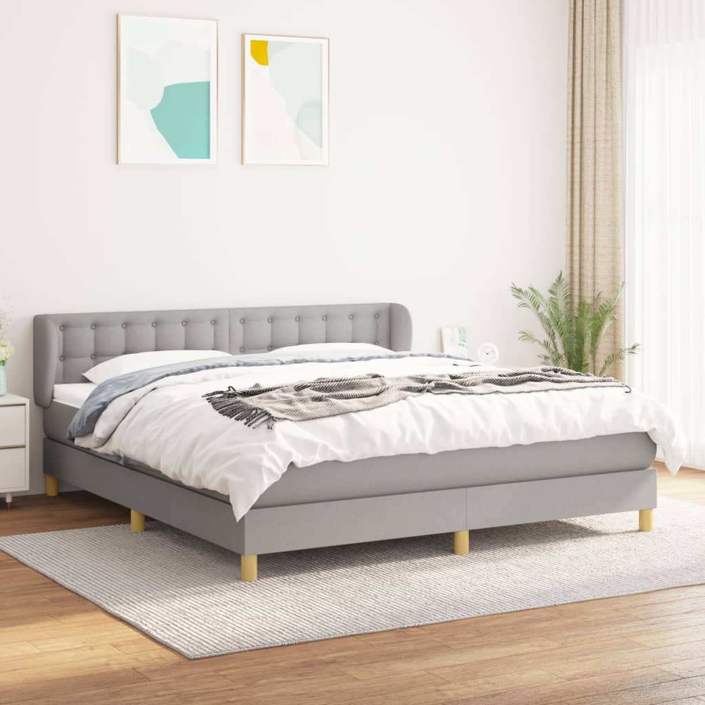 Lit à Sommier Tapissier 160x200 Cm Gris Clair INLIFE - Tissu Polyester, Lattes Contreplaqué, Pieds Stables