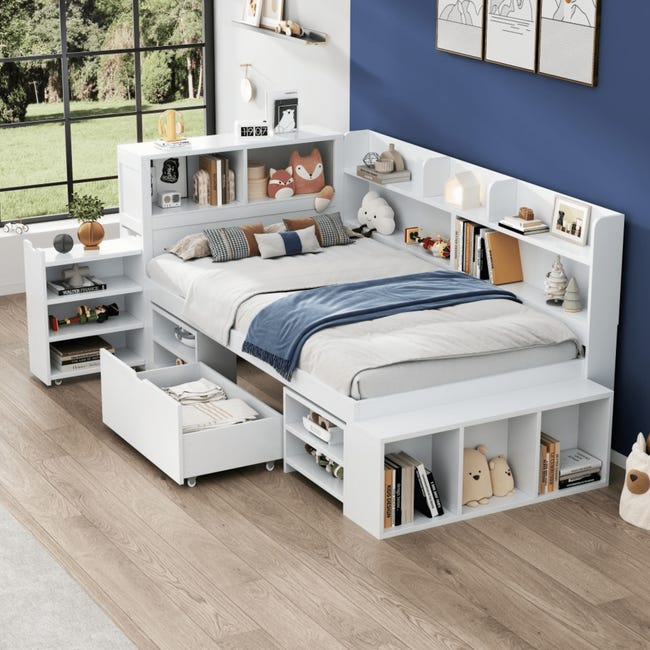 Lit Cabane Enfant Homestyle4u 90x200 Cm – Blanc – Avec 2 Tiroirs De Rangement Et Sommier à Lattes – Bois Pin Massif – Style Montessori