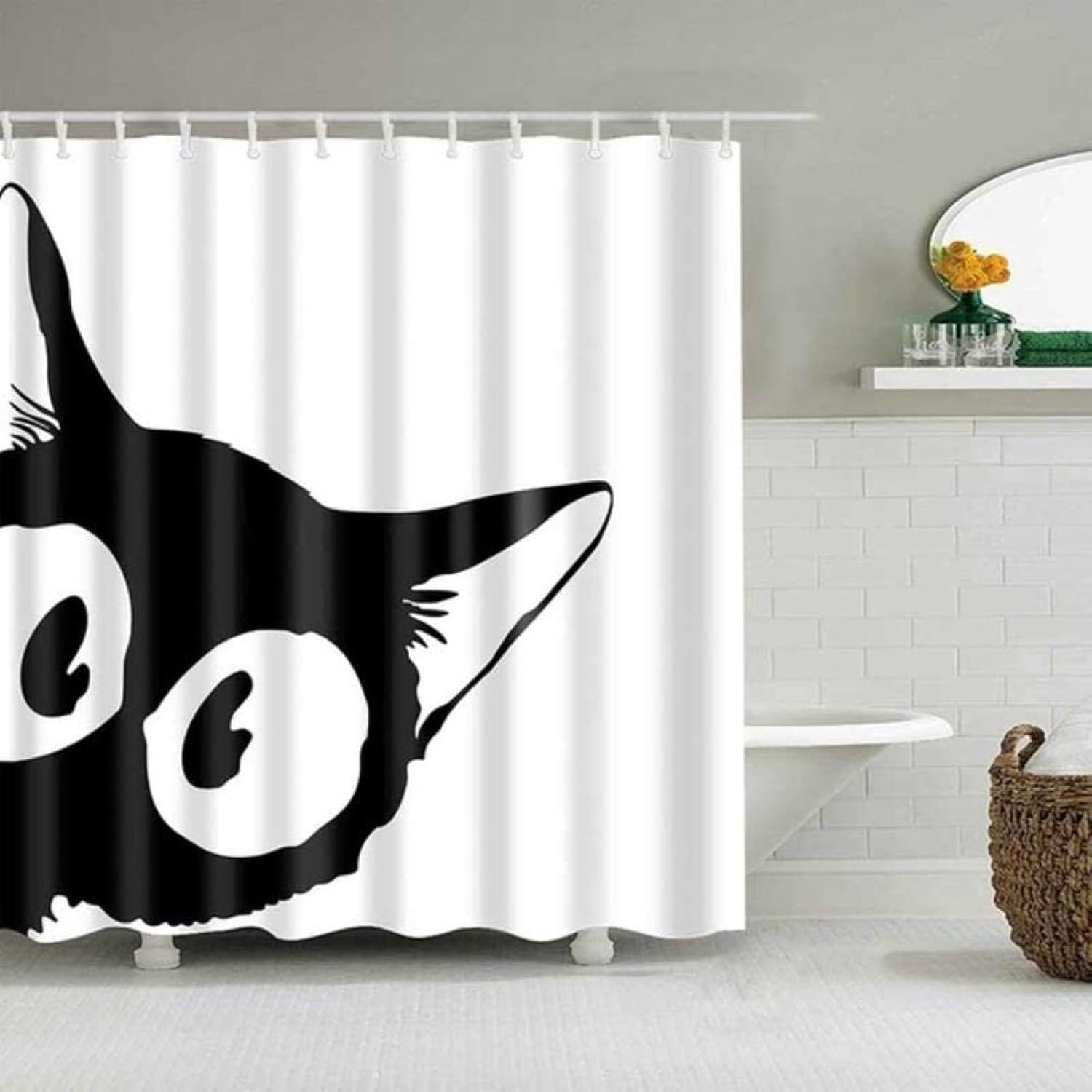 Zasłona prysznicowa Black Cat, wodoodporna i odporna na pleśń, nadająca się do prania w pralce, 150 x 180 cm