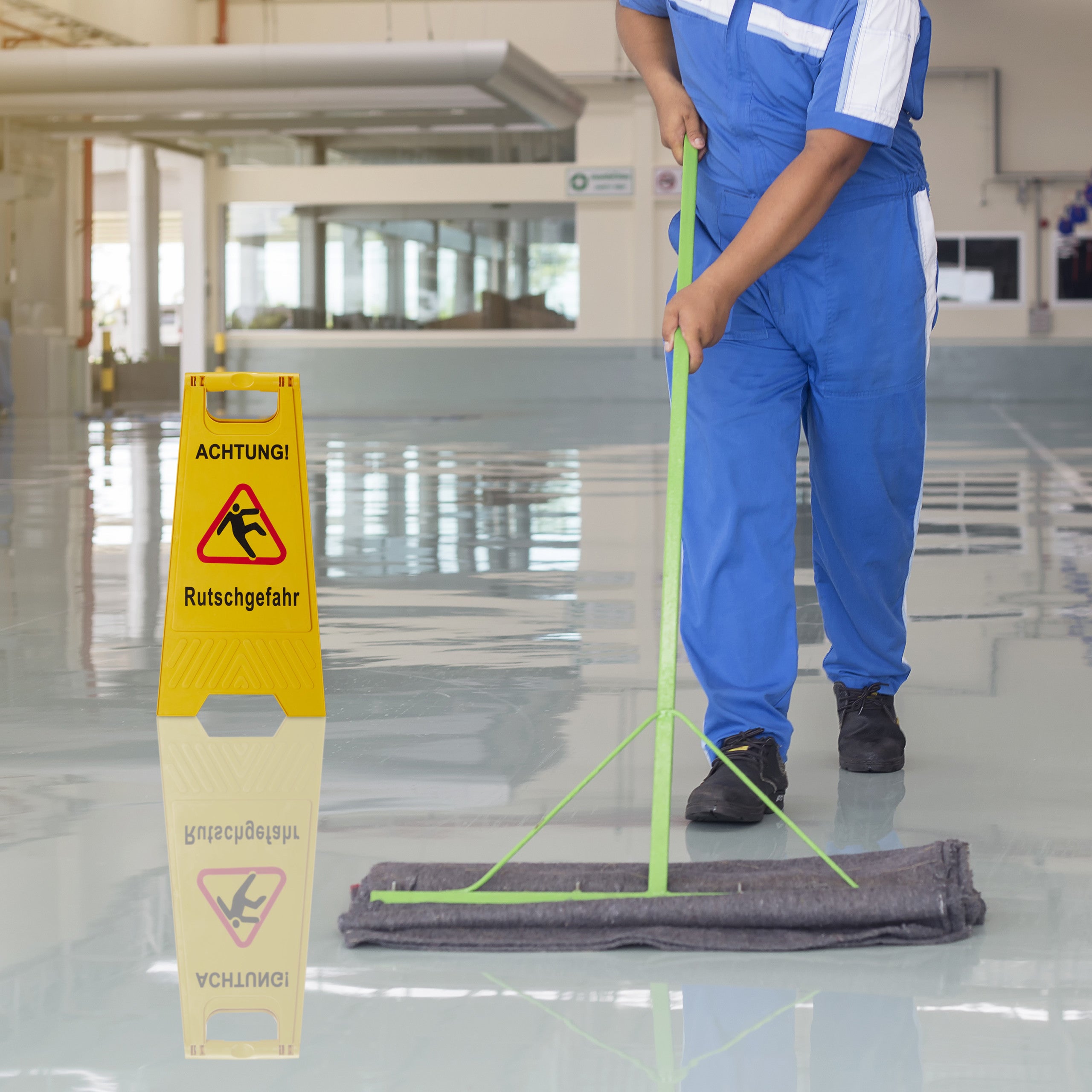 3x Cartello Avvertimento Anti-Scivolo, Pieghevole, Segnale di Pericolo di Scivolamento, con Descrizione, Giallo - 6