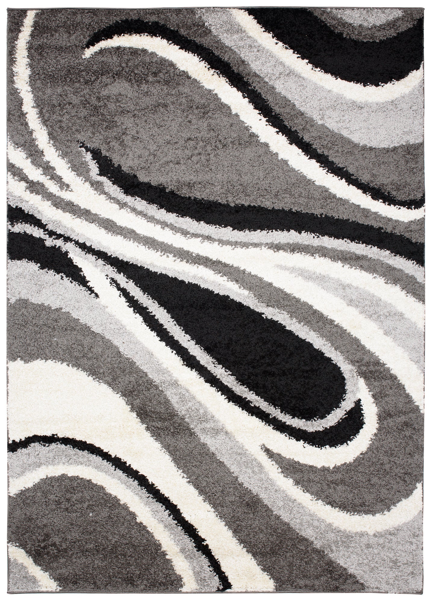 TAPISO Delhi Tapis de Salon Chambre Gris Noir Blanc Vagues Moelleux Shaggy Super Doux Poils Longs Epais 60 x 100 cm - 2