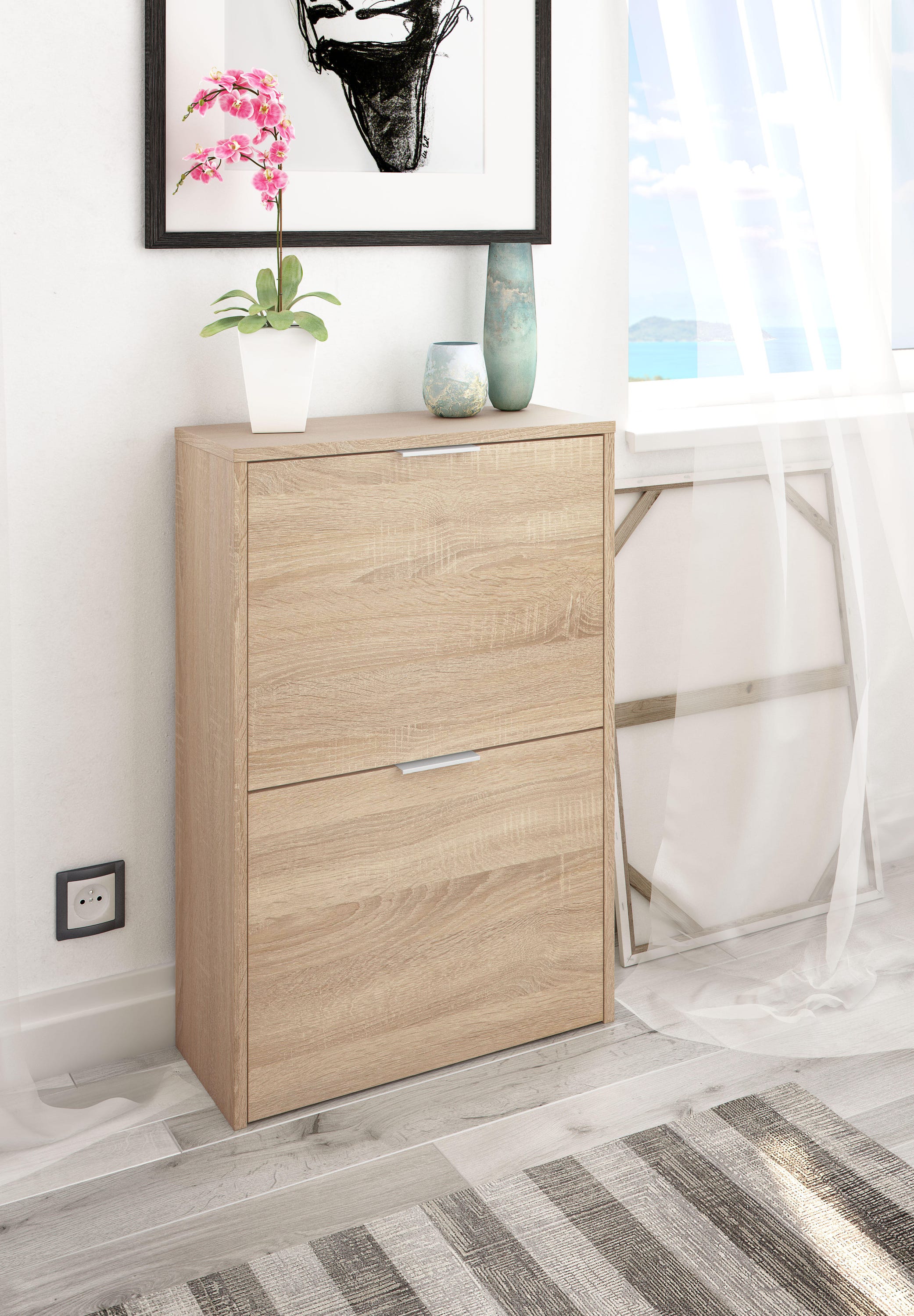 Meuble à chaussures pour Entrée en mélaminé Marron Scandinave 12 paires maximum - 4