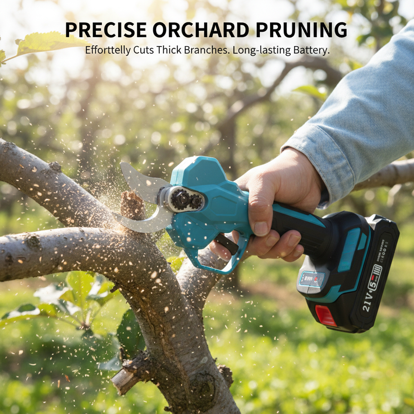Sécateur portable au lithium-ion 21 V, diamètre de coupe maximal des branches de 30 mm, emballé dans une boîte en plastique bleue. - 10