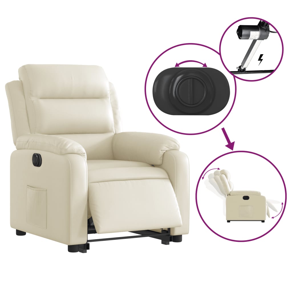 Fauteuil inclinable électrique crème similicuir - 6