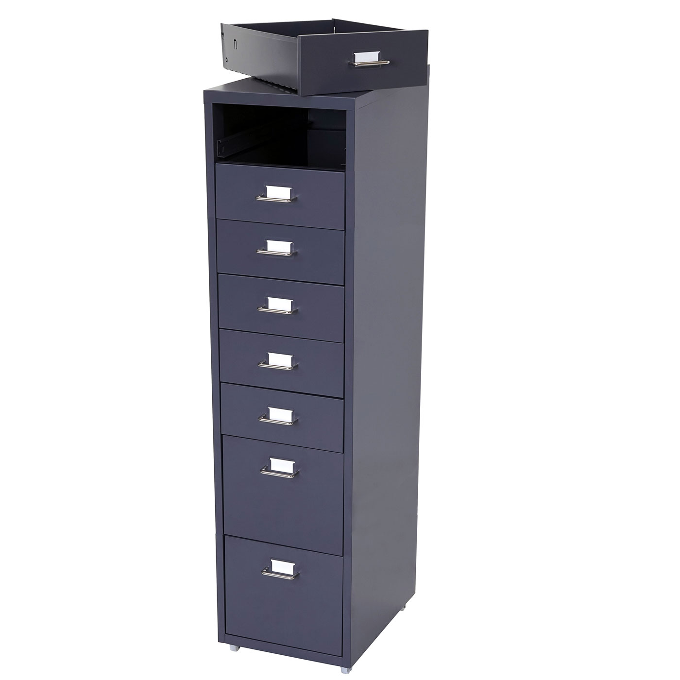 Caisson à roulettes Boston T851, placard à tiroirs en acier, 109x28x44 cm 8 tiroirs ~ gris foncé - 3