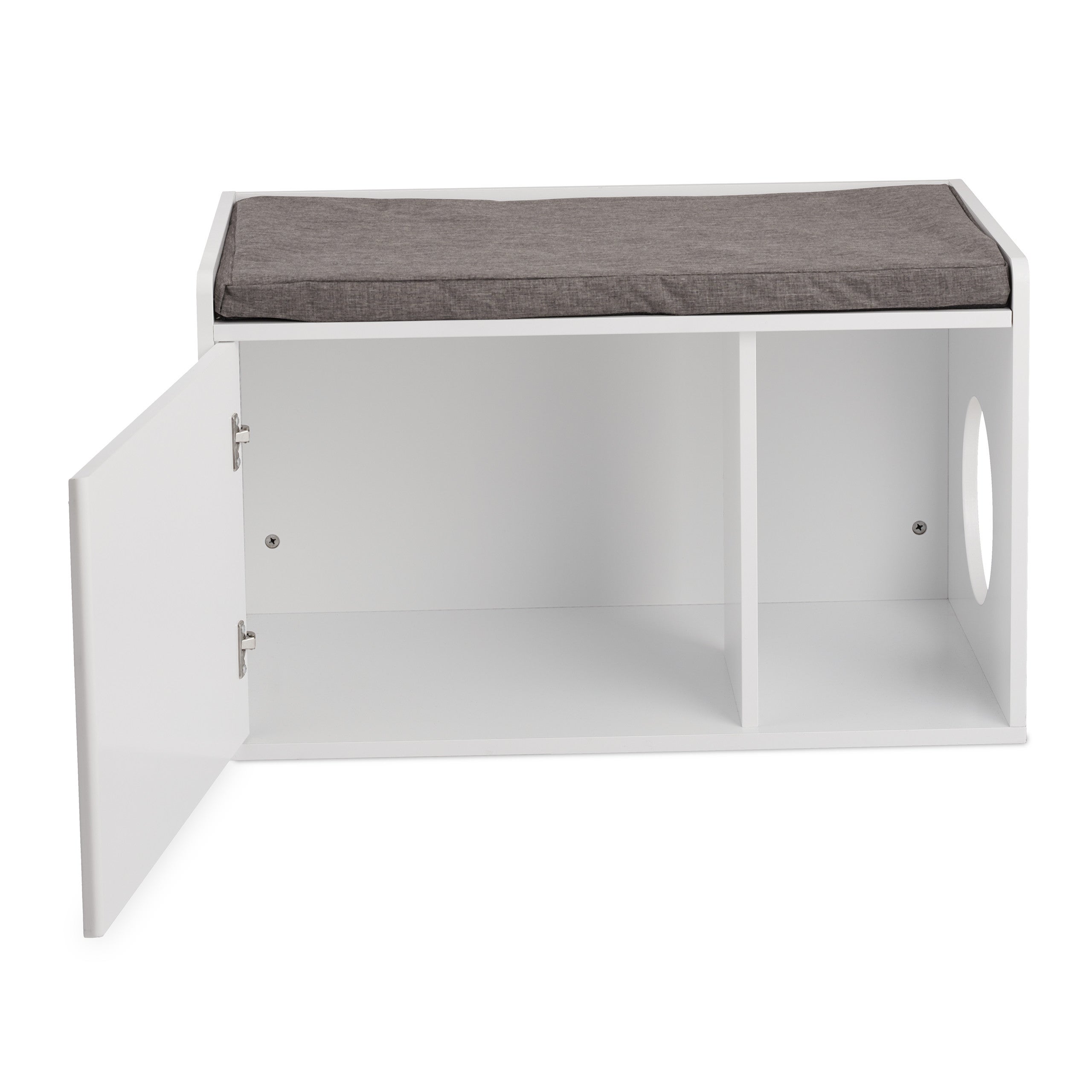 Armoire pour chat avec assise, 2 en 1 meuble litière et banc, HLP : 45,5 x 75 x 43 cm, blanc/gris, Relaxdays - 6