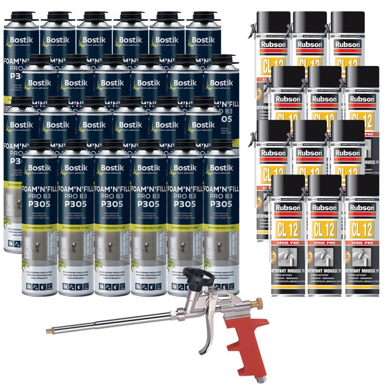 SOUDAL Pack de 12 Mousses PU Pistolable blanc 700ml + Nettoyant