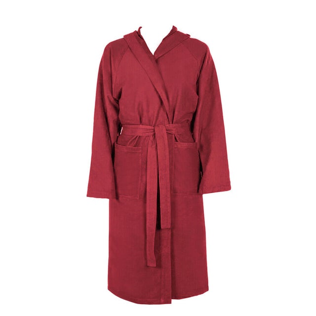 Peignoir Microfibre Taille S Moderne Couleur Unie Doux Homme Femme Ceinture Poches Capuche Bordeaux