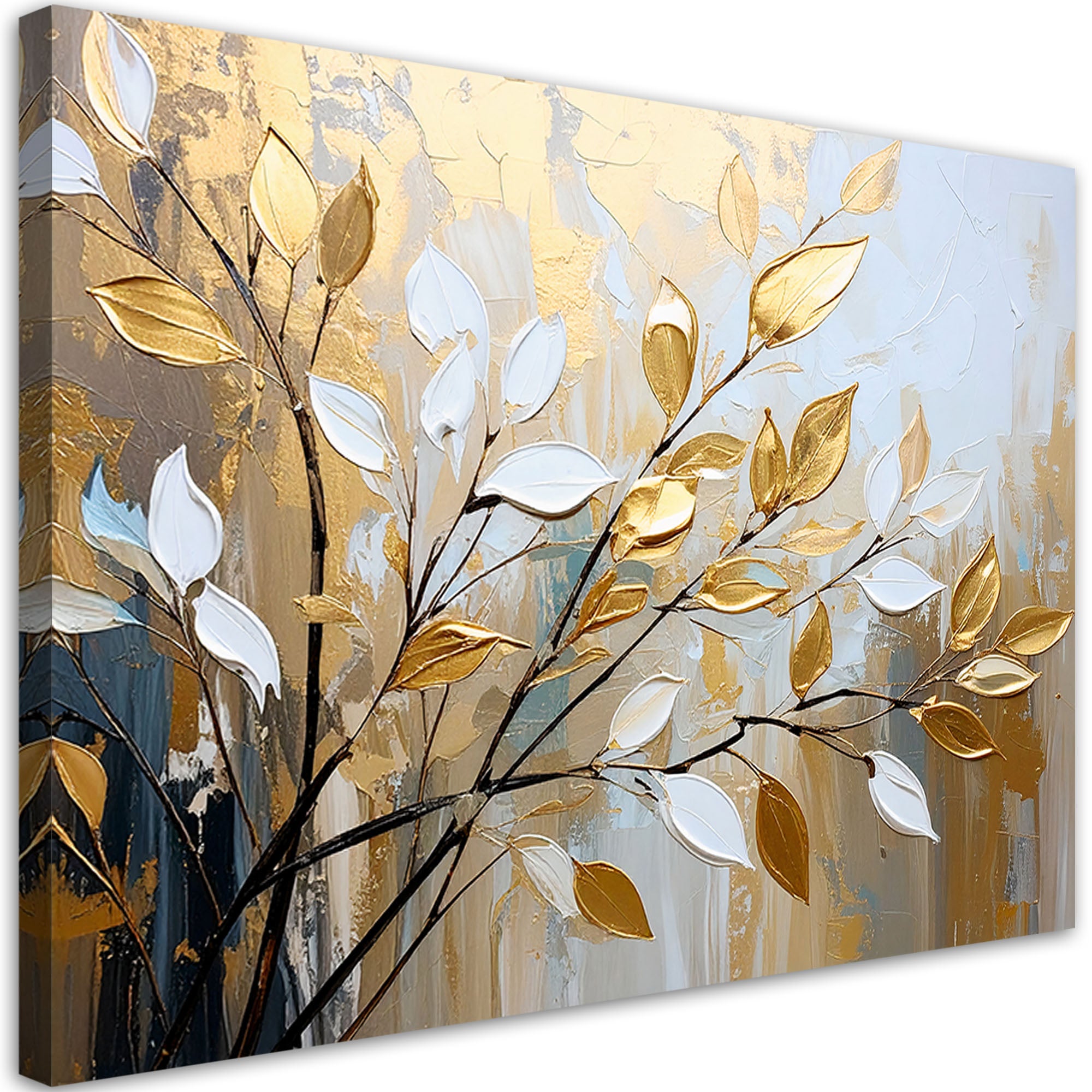 Obraz nowoczesny do salonu, Glamour Złote Liście Gałązki 60x40