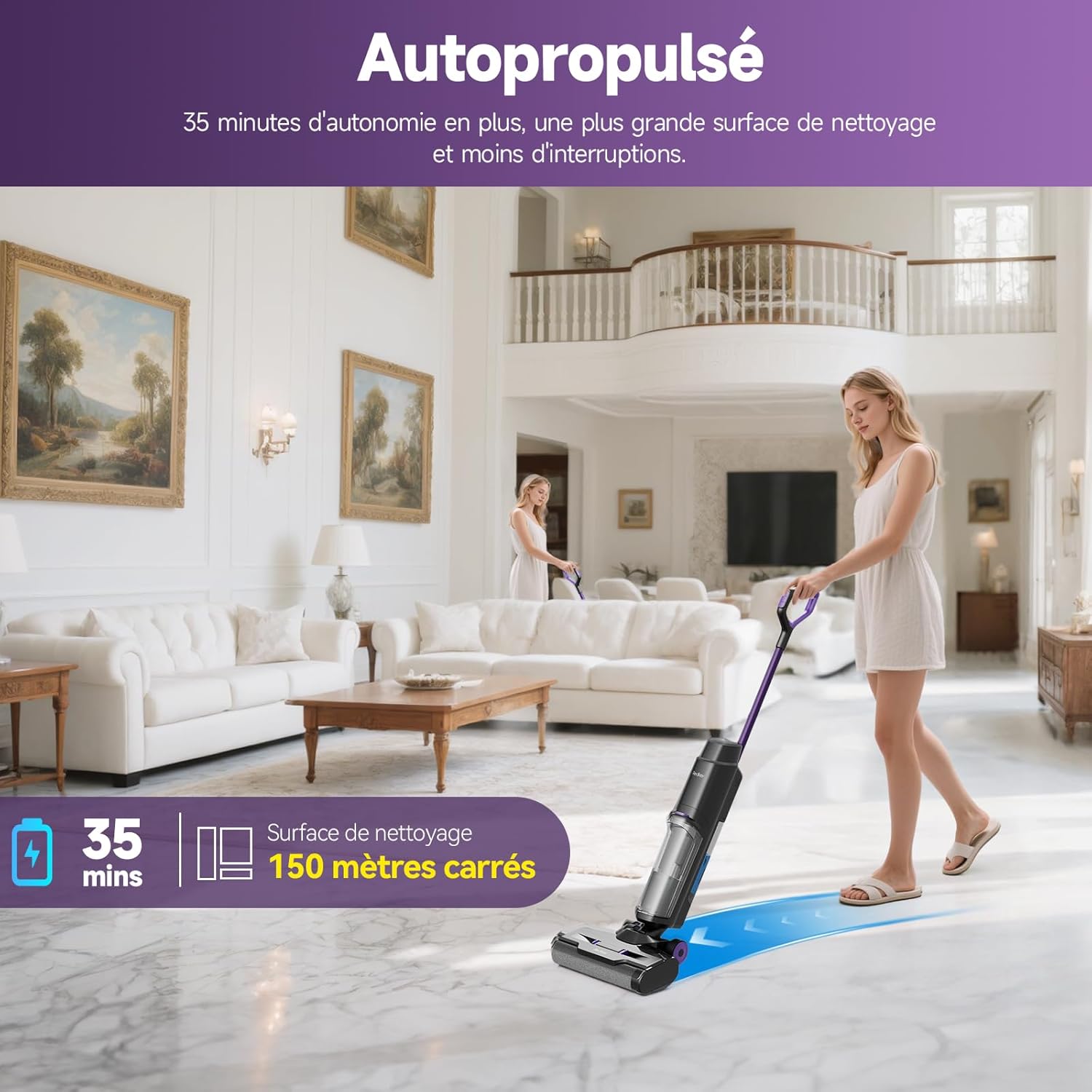 Aspirador sem fios para pó e água, aspiradores verticais e vassouras elétricas, 35 min, LED, autolimpante,Redkey W15 - 5