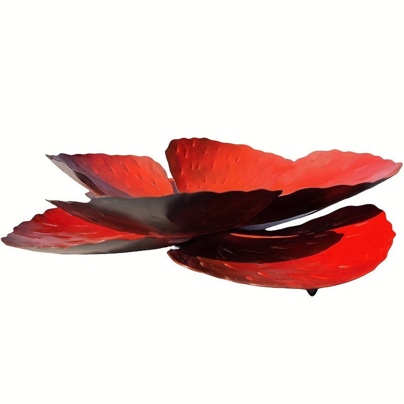 1 lot de coquelicots géants en métal rouge à suspendre au mur – Décoration murale pour clôture de jardin, 28 + 19 cm - 4