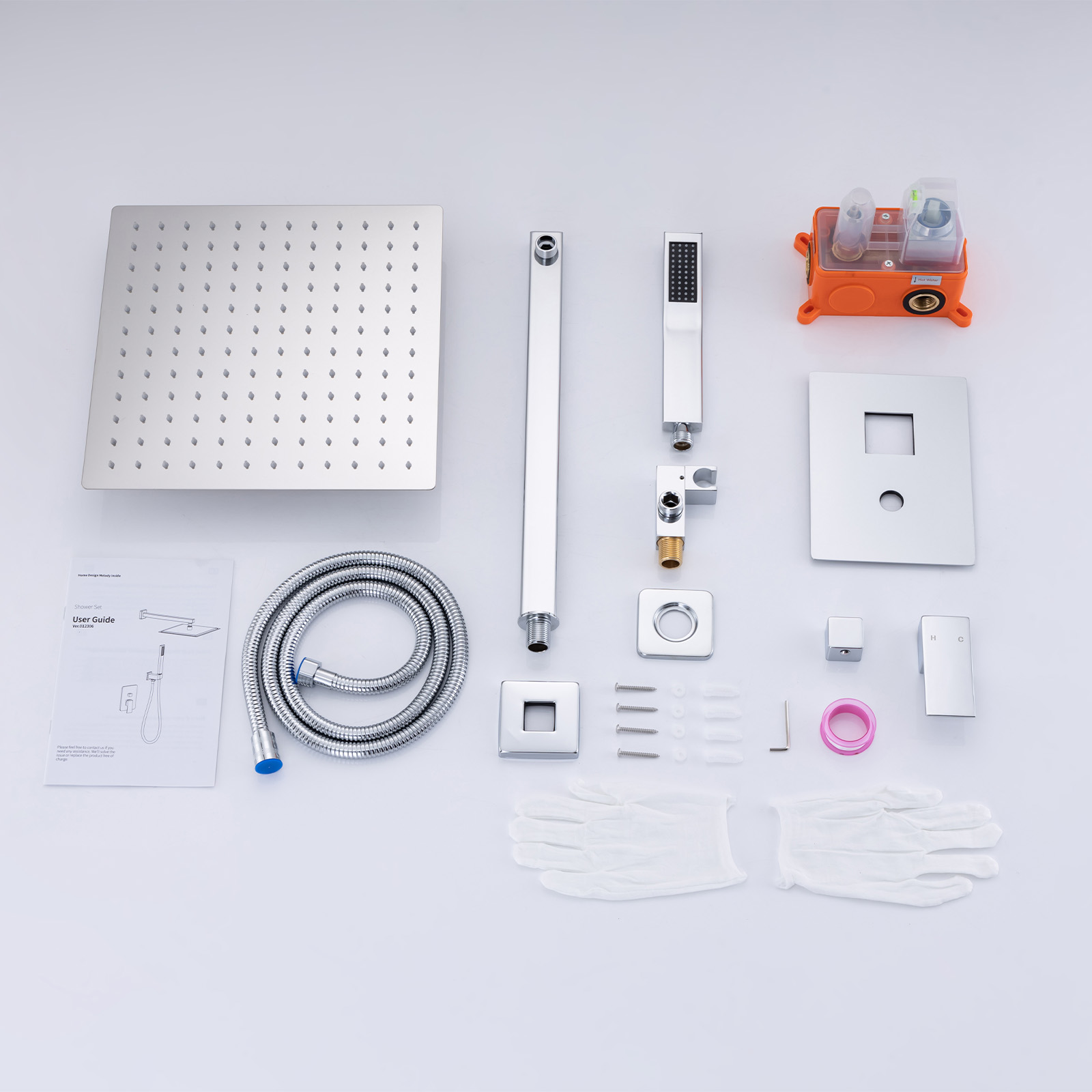 Colonne de Douche Encastrée Chromée avec Tête Carrée 12