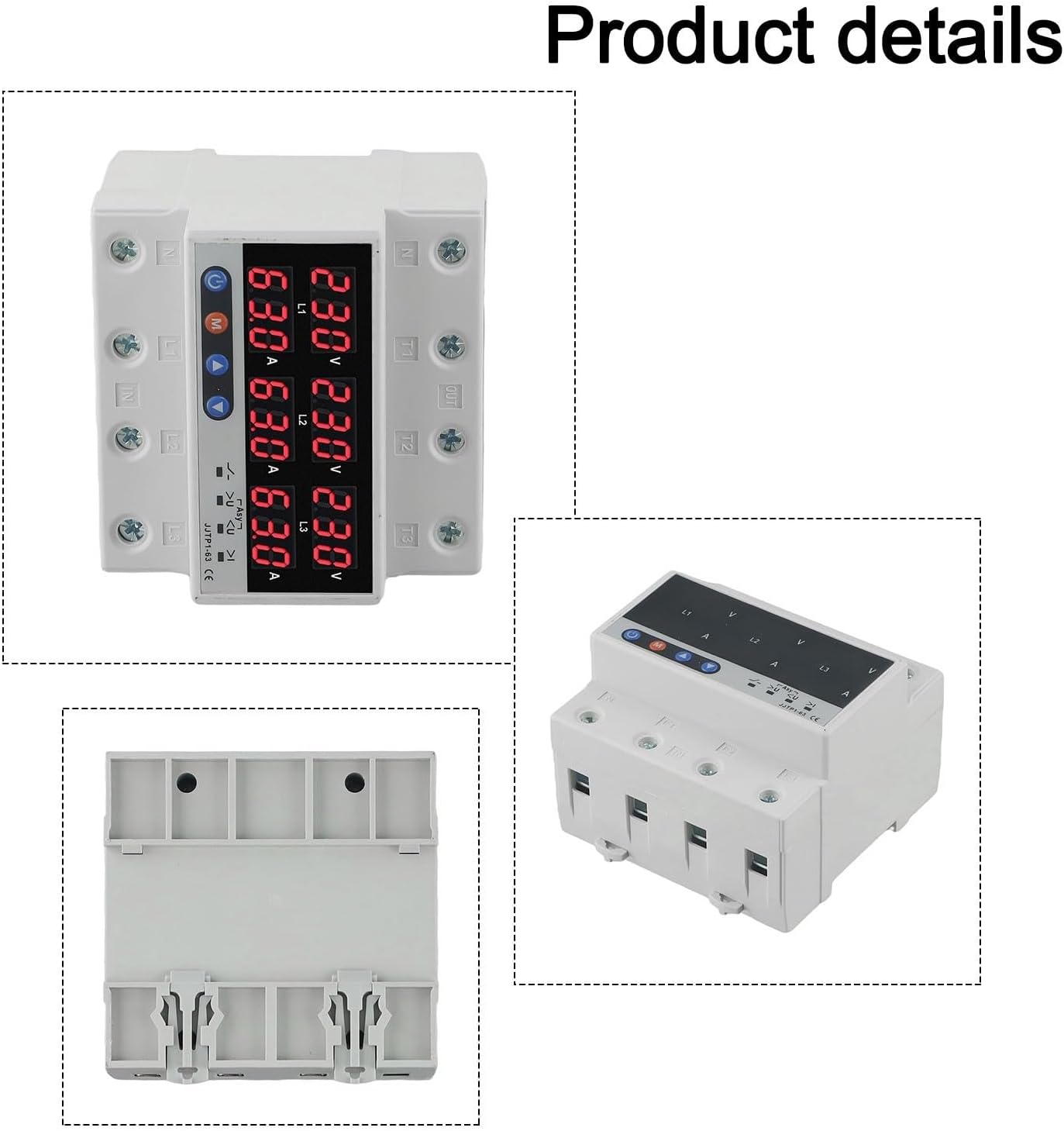 Protection triphasée contre la surtension - 4 fils - Limiteur de courant AC 380 V - Commutateur de transfert automatique - Sélecteur de phase (63 A) - 2